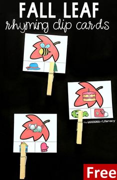 the fall leaf rhyming clip cards are made with popsicles and paper