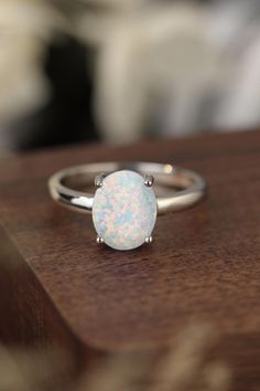 925 Sterling Silver Opal Solitaire Ring - Trendha Opal Ring Designs, Sterling Silver Opal Ring, Opal Solitaire Ring, Silver Opal Ring, Opal Ring, Style Minimalist, Acrylic Earrings, Girls Jewelry, White Ring