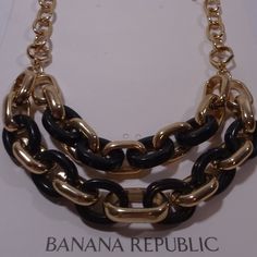 Banana Republic Love Link As Seen On... Glamour Collection Black Resin Links Double Link Short Gold Plated Charmed Piece Rare Find Get It Soon Nwt 78 Trendy Black Necklaces With Gold Chain, Chic Black Chain Necklace For Party, Trendy Black Necklace With Double Chain, Elegant Black Necklace With Chain Strap, Elegant Black Chain Necklace, Black Double Chain Necklace For Party, Trendy Black Double Chain Necklace, Party Chain Necklace With Black And Gold Chain, Black Jewelry With Gold Chain For Fashion