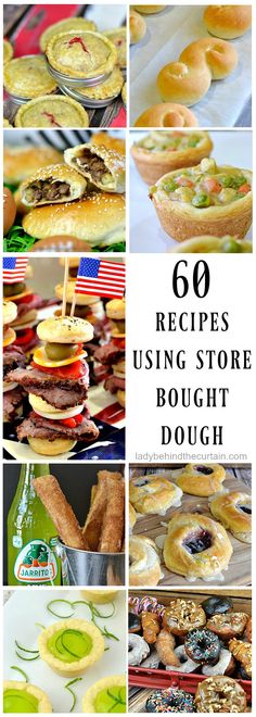 many different pictures of doughnuts and pastries with the words 66 recipes using store bought doughnuts