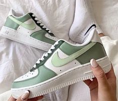 Introducing the stylish Green Custom Air Force 1, a bold and unique sneaker that will have you turning heads wherever you go. Crafted with a green color-way, these shoes offer an eye-catching style that will keep you looking on-trend. iends, family, that special someone, or yourself ✨ - Exactly as shown in the pictures. - Brand New & Authentic. 💯 - Hand Painted with attention to detail. 👨‍🎨 - Waterproof and Flexible. ❤️ - Unisex model. Please refer to the Size Chart. - Free Worldwide Shipping Nike Air Force 1verdes, Nike Air Force 2 Green, Nike Shoes Air Force Green, Pastel Green Air Jordans, Green And Purple Air Force 1, Womens Green Nike Shoes, Nike Shoes Women New Collection, Green Air Force Shoes, Nike Jordan Air 1 Olive Green