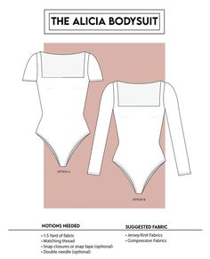 the alcia bodysuit sewing pattern is shown in two sizes and has long sleeves