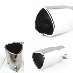 two different views of the front and back end of a motorcycle exhaust system, with one showing