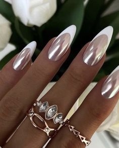 How To Strengthen Nails, French Manicure Nail Designs, Strengthen Nails, White Chrome Nails, Deluxe Nails, Manicure Nail Designs, Long Acrylic Nail Designs, Smink Inspiration, Pretty Nail Art Designs