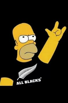 the simpsons is pointing at something with his hand and saying,'all blacks '