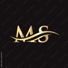 the letter m and s is made up of golden lines on black background with gold lettering