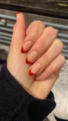 Red Tip Nails, Black Silver Nails, French Fade Nails, Red French Tip, Hoco Nails, Formal Nails, Red French, Nail Design Inspiration, Summery Nails