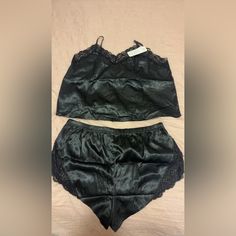 Satin Shorts And Top Size 2x New With Tags Black Short Sleepwear For Pajama Party, Black Summer Bottoms For Night, Black Bottoms For Summer Nights, Black Short Loungewear Sets, Black Short Sleepwear For Night, Black Pajama Set, Button Down Sleep Shirt, Shorts And Top, Blue Lounge