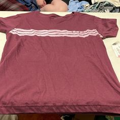 Roxy Burgundy T-Shirt White Stripes Across Chest Nwt Sz Juniors L Casual Burgundy Short Sleeve T-shirt, Burgundy Cotton Short Sleeve Tops, Burgundy Casual Short Sleeve Top, Casual Burgundy Short Sleeve Top, Casual Burgundy Short Sleeve Shirt, Sporty Tan Cotton Tops, Burgundy Casual Crew Neck Top, Trendy Burgundy Cotton Tops, Burgundy Cotton Crew Neck Top