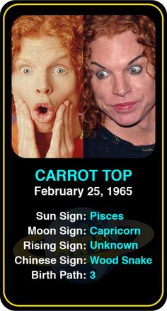 the poster for carrot top's upcoming show, featuring an image of a woman with her hands on her face