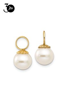 14k yellow gold freshwater cultured pearl hoop enhancers earrings. Measure approximately 7/16"L x 3/16"W. Yellow Gold Hoop Earrings With Pearl Pendant, Fresh Water, Yellow Gold, Yellow, Gold