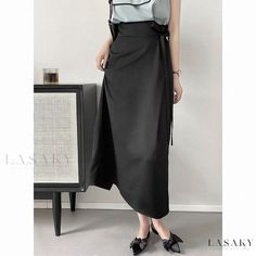 Lasaky - Chic High-Waisted Panel Skirt in Solid Color with Elegant Belt and Back Slit for a Sophisticated Look Elegant Belt, Midi Skirt Pattern, Panel Skirt, Cloth Belt, Paneled Skirt, Sophisticated Look, Brown Outfit, Types Of Skirts, Two Piece Skirt