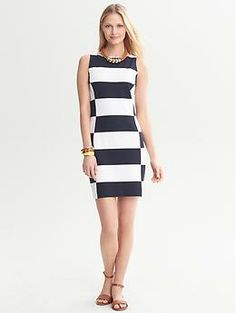 Bold-Stripe Ponte Dress Contrast Stripe Dresses For Workwear, Chic Striped Mini Dress, Chic Dresses With Horizontal Stripes, Chic Striped Sleeveless Mini Dress, Chic Fitted Dress With Contrast Stripes, Chic Vertical Stripe Dress For Work, Chic Striped Sleeveless Dress, Chic Sleeveless Striped Dress, Chic Striped Dress For Work