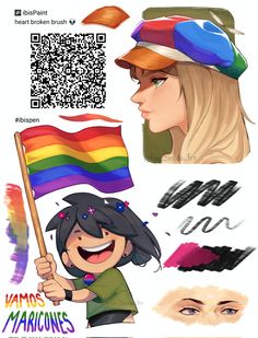 the girl is holding a rainbow flag in her hand and some other items behind her