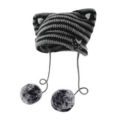 PRICES MAY VARY. [ Y2K Beanie Hat ] - Cute cat ear on the top, slouchy crochet beanie, with striped graphic and pom poms, making it soooo coolll! A must have for fashion girls! [ Feature ] - Casual winter warm beanie hat, and comfortable to wear. Easy for carry-on while outing. Touches soft, comfortable, great to show your way and be the one stylish. [ Numeric Size ] - Loosen design in one size, range from 7- 7 1/8, widely fit for women and men. Good elasticity makes it accommodated any head siz Y2k Beanie, Emo Accessories, Cat Ears Hat, Cat Eared Beanie, Crochet Hat For Women, Y2k Accessories, Cute Beanies, Crochet Knit Hat, Beanie Hats For Women