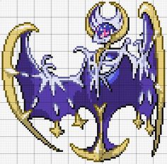 a cross stitch pattern with an image of a purple and yellow dragon on it's back