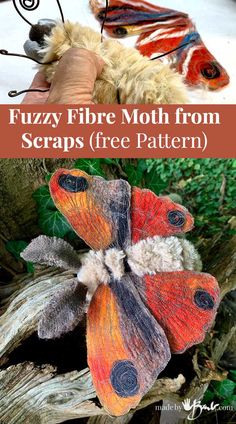 two pictures with different moths on them and the text fuzzy fire moth from scraps free pattern