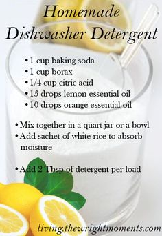 a recipe for homemade dishwasher detergent with lemons and sugar in it