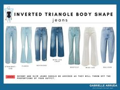 Clothing Style For Inverted Triangle Body Shape, Inverted Triangle Body Jeans, Inverted Triangle Outfits Streetwear, Business Casual For Inverted Triangle, Flattering Outfits For Inverted Triangle, Inverted Triangle Trouser Outfit, Dressing Style For Inverted Triangle Body Shape, Tips For Inverted Triangle Shape