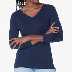 The Amazon Essentials Women's Pullover Sweater In Size L Is A Casual, Relaxed Fit Garment Designed For Fall. Made From A Blend Of Cotton, Modal, And Polyester, It Features A V-Neck Design, Long Sleeves, And A Solid Blue Color. This Lightweight, Stretchy Sweater Is Manufactured In Bangladesh And Is New With Tags. Keywords: Amazon Essentials, Women's Sweater, Pullover, V-Neck, Blue Sweater, Fall Fashion, Casual Wear, Long Sleeve, Cotton Blend, Lightweight, Stretchy, Solid Color. Size: L Style: Pul Fall Navy V-neck Tops, Blue V-neck Sweater For Layering, Casual Blue V-neck Sweater For Layering, Blue Long Sleeve V-neck Sweater For Layering, Navy V-neck Tops For Fall, Blue V-neck Long Sleeve Sweater For Layering, Blue V-neck Winter Top, Blue V-neck Top For Winter, Blue V-neck Sweater