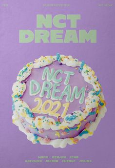 a book with the words nct dream written in white and blue frosting on it