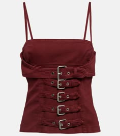 Buckle Detail Denim Top in Red - Blumarine | Mytheresa 일본 패션, Denim Details, Albania, Denim Top, Victoria Beckham