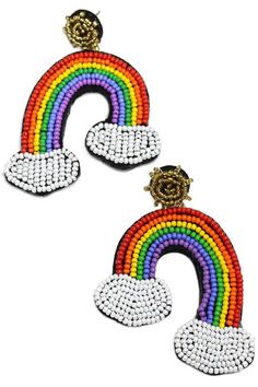 Seed Bead Rainbow Earrings Girly Earrings Trendy Rainbow Round Bead Earrings, Bead Rainbow, Beaded Rainbow, Statement Drop Earrings, Rainbow Earrings, Seed Bead, Seed Beads, Crochet Necklace, Crochet Earrings