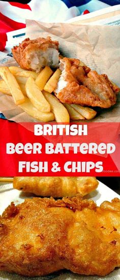 the british beer battered fish and chips are ready to be eaten at this eatery