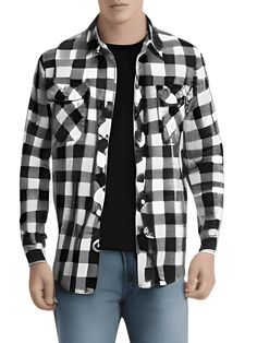 Get seen in this Long Sleeve Plaid Checkered Shirt – the perfect blend of style and comfort. Crafted from quality fabric, this shirt features a classic plaid design that will never go out of style. The long sleeves ensure that you stay warm when the temperatures drop, making it a versatile wardrobe staple. Whether you're headed to work or to a weekend gathering with friends, this shirt will always have you looking sharp. The soft and cozy material will make you feel like you never want to take i Casual Gingham Cotton Flannel Shirt, Black Long Sleeve Flannel Shirt For Fall, Winter Cotton Shirt With Button Closure, Casual Long Sleeve Gingham Top, Casual Gingham Long Sleeve Top, White Cotton Flannel Shirt For Fall, Classic Cotton Flannel Shirt For Winter, Casual Gingham Shirt For Fall, White Cotton Long Sleeve Flannel Shirt