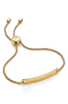 This slider bracelet boasts a slender and metal bar with a wavy, reflective finish that's inspired by the vibrancy of Havana, Cuba. The simplistic design makes this bracelet perfect for layering with other styles or wearing on its own. 1/4"W x 1 1/4"L bar Adjustable slide closure Sterling silver or sterling silver with 18k-gold plate Made in the UK Timeless Adjustable Gold Bracelet With Polished Finish, Timeless Adjustable Chain Bracelet With Polished Finish, Adjustable Gold Chain Bracelet With Polished Finish, Adjustable Yellow Gold Chain Bracelet With Polished Finish, Adjustable Polished Yellow Gold Chain Bracelet, Adjustable Minimalist Gold Bracelet With Polished Finish, Sleek Adjustable Jewelry With Polished Finish, Sleek Adjustable Gold Jewelry, Modern Adjustable Jewelry With Shiny Finish