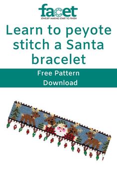 Follow the free pattern to peyote stitch a Santa bracelet Free Loom Patterns, Bracelet Ideas With Beads, Ideas With Beads, Holiday Jewelry Diy, Christmas Beading, Christmas Beads, Seed Bead Bracelet Patterns, Band Bracelets, Bead Stitch