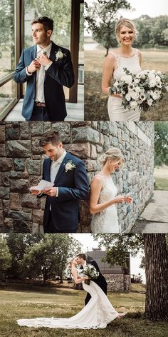 the bride and groom are posing for pictures