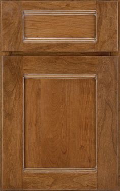 a wooden cabinet door with white trim on the front and side panel, in an unfinished finish