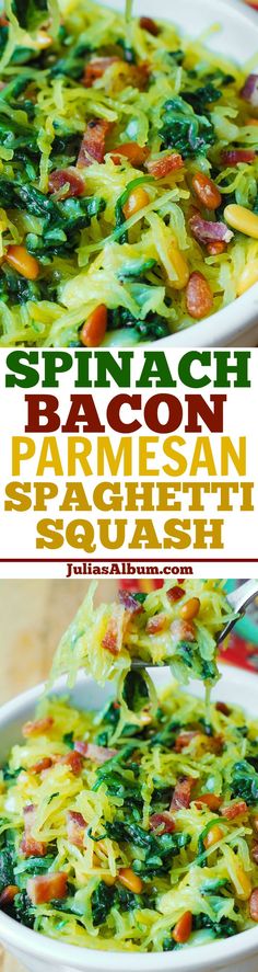 this spinach bacon parmesan spaghetti squash is an easy and delicious side dish