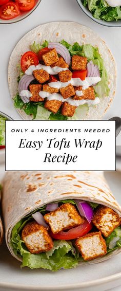 Image for Easy Tofu Wrap Recipe Tofu Wrap, Best Tofu, Tofu Wraps, Wrap Recipe, Tofu Recipes, Wrap Recipes, Filling Recipes, Quick Dinner, 4 Ingredients