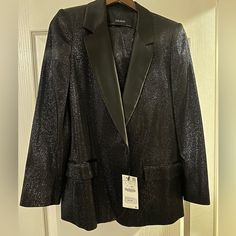 Shiny Satin Blazer And Pants Set From Zara Chic Metallic Blazer For Evening, Chic Metallic Evening Blazer, Elegant Metallic Blazer For Night Out, Silver Blazer For Night Out, Elegant Silver Blazer For Night Out, Military Jacket Women, Floral Print Blazer, Satin Blazer, Houndstooth Jacket