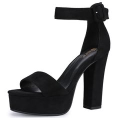 PRICES MAY VARY. CHUNKY PLATFORM HEELS: The heel height is 5 inches(approx), the block heel provides excellent stability and support, even if you wear this platform heels for long time walking, it is still comfortable, 1.3 inches(approx) platform and chunky heel make you feel free even after long time wearing. SEXY PLATFORM HEELS FOR WOMEN: The open toe design of this women's platform high heels with adjustable ankle strap and square buckle not only ensures comfortable wearing, but also makes yo Sandals Chunky, Heels Block, Heels For Women, Chunky High Heels, Platform Heels Chunky, Elegant Shoes, Black Sandals Heels, Wedding Heels, Platform High Heels