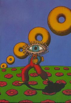 an image of a person with donuts on his head and eyeballs in the air