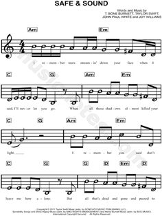 sheet music with the words safe and sound