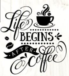 the words life begins after coffee on a striped background