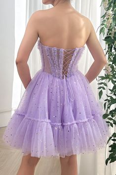 Strapless Corset Star Tulle Mini Tiered Dress Prom Dresses Lilac, Dresses Lilac, Patterned Bridesmaid, Lilac Prom Dresses, Graduation Dresses, Strapless Corset, Lilac Dress, Dresses Evening, Prom Party