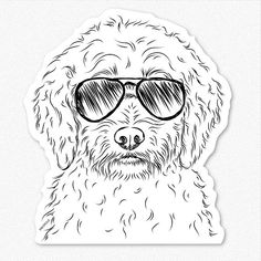 a black and white drawing of a dog wearing sunglasses