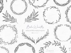 a set of hand drawn wreaths