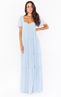 Nicole Maxi Dress ~ Steel Blue Chiffon – Show Me Your Mumu Steel Blue Bridesmaid Dresses, Light Blue Bridesmaid Dresses, Light Blue Bridesmaid, How Many Bridesmaids, Pastel Bridesmaid Dresses, Maternity Bridesmaid Dresses, Formal Wedding Guest Dress, Dusty Blue Bridesmaid Dresses, Blue Bridesmaid Dress