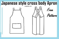 the japanese style cross body apron pattern is shown in black and white, with an image of