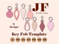 key fob templates with different shapes and colors for use in the design process