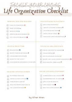 the ultimate guide to organize your life organization checklist is shown in this printable