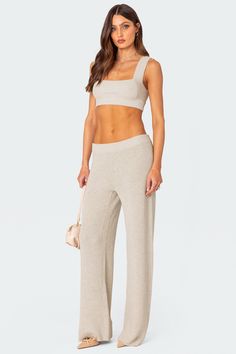 PRODUCT INFO Pants Straight leg Thick stretch waistband Knitted fabric Matching set 100% Cotton Model wears size S Model height is 5'9 Item care: Wash with similar color Knit Bra, Knitted Crop Tank Top, Fabric Matching, Swimwear Dress, Flare Leg Pants, Knit Crop Top, Knit Crop, Knit Pants, Bra Top