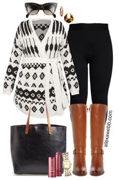 Plus Size Wrap Cardigan Outfit - Alexa Webb Wrap Cardigan Outfit, Tan Riding Boots, Winter Cardigan Outfit, Madewell Tote, Leggings Wide, Alexa Webb, Plus Size Winter Outfits, Plus Size Fall Outfit