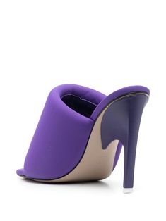 Modern Purple Open Toe Heels, Purple High Heel Sandals With Sculpted Heel, Purple Open Toe Heels With Sculpted Heel, Luxury Purple Open Heel Heels, Modern Purple Heels For Evening, Designer Purple Open Heel Sandals, Designer Purple Open Toe Heels, Luxury Purple Heels With 4-inch Heel, Modern Purple High Heels